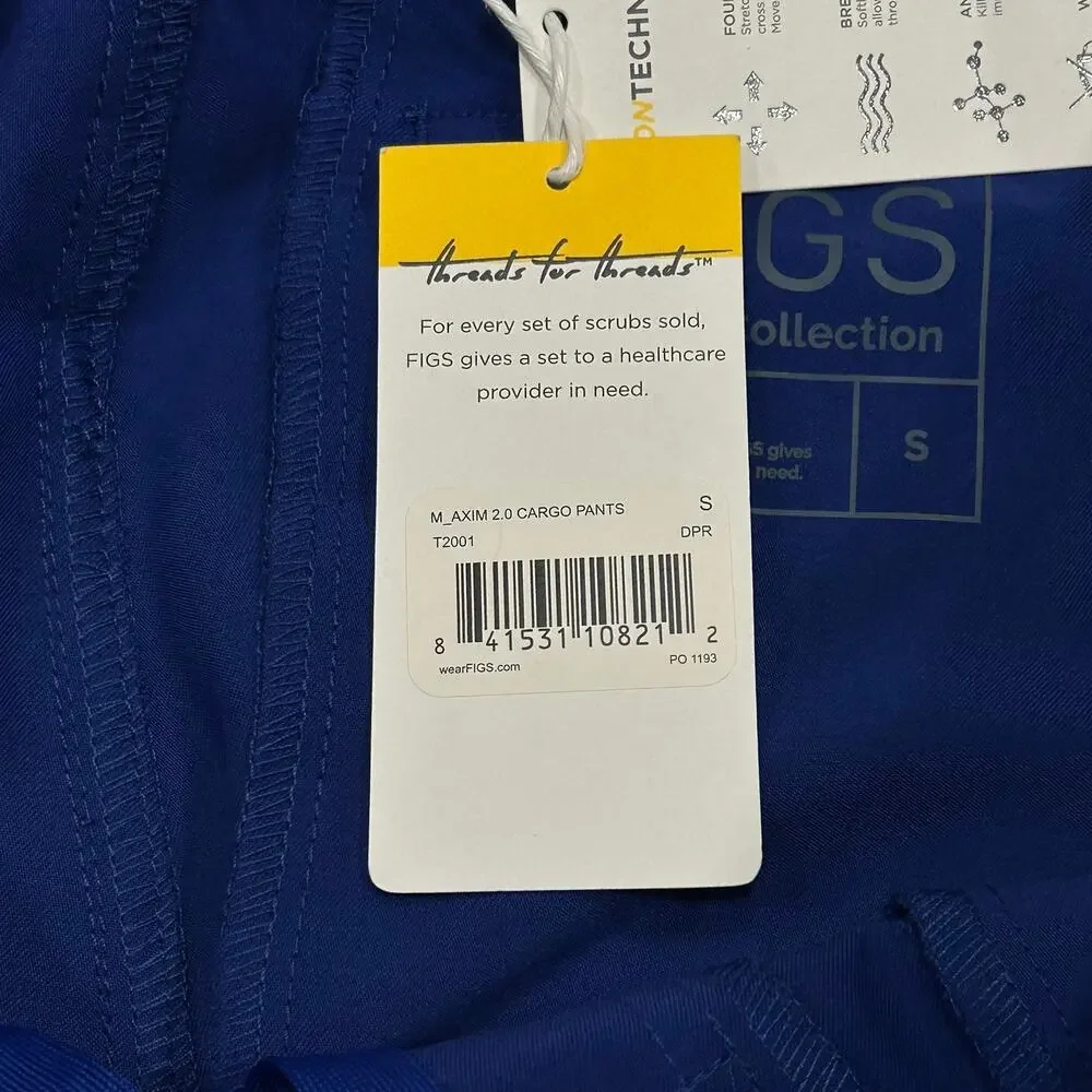 FIGS Men's Technical Collection Axim 2.0 Cargo Scrub Pants Royal Blue Small NWT